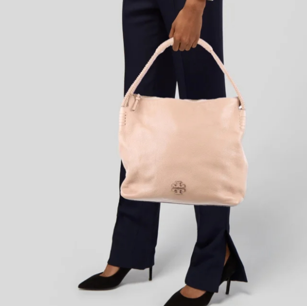 Tory Burch Vintage Salmon 🛍️ Gold 🪙 HW Braids Pebbled Leather Tote - Picture 1 of 16